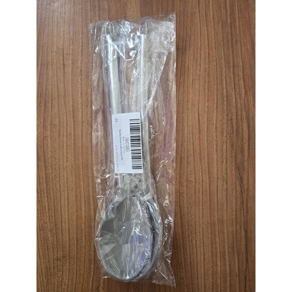 RedNea Silicone Cooking Spoon Set Grey Stainless Steel Heat Resistant 2pc s14